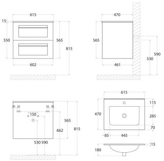 Подвесная тумба под раковину Art&Max Platino 60см серый матовый AM-Platino-600-2C-SO-GM-Cer